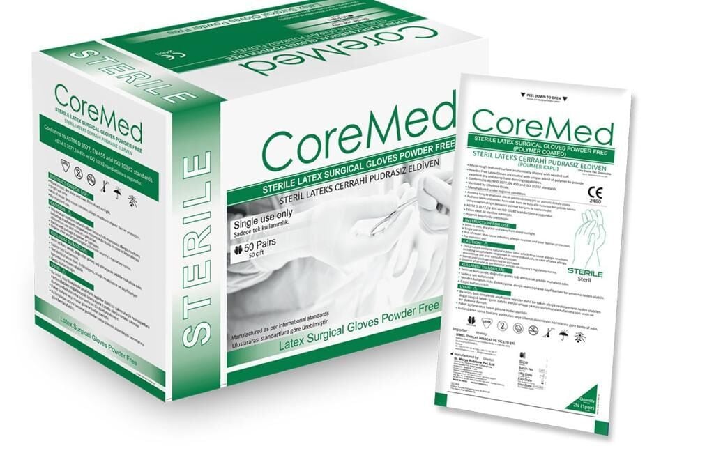 Bimel CoreMed (No:8,0) Steril Cerrahi Eldiven Pudrasız 50'li Paket