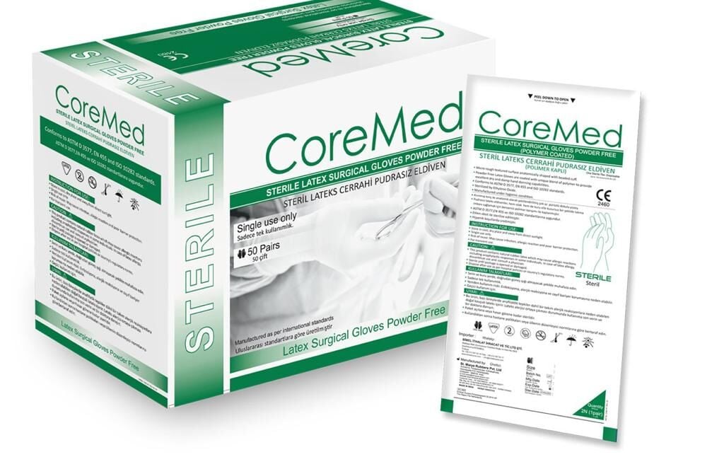 Bimel CoreMed (No:8,5) Steril Cerrahi Eldiven Pudrasız 50'li Paket