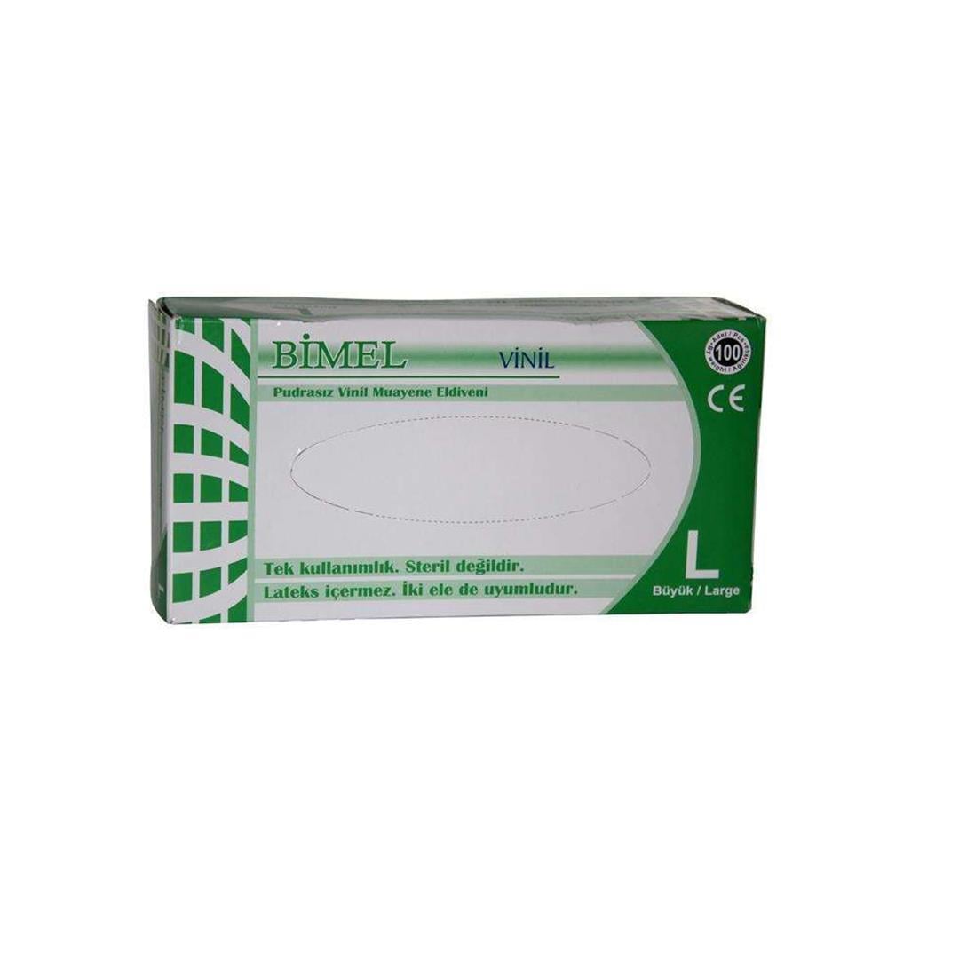 BİMEL Şeffaf Pudrasız Vinil Muayene Eldiveni 100'lü Paket (Large)
