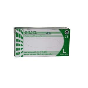 BİMEL Şeffaf Pudrasız Vinil Muayene Eldiveni 100'lü Paket (Large)