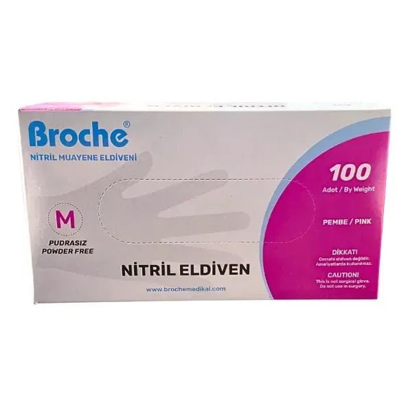 Broche Pembe Nitril Pudrasız Muayene Eldiveni (Small) 100'lü Pk