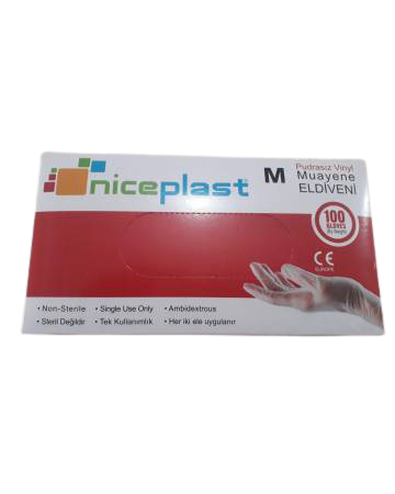 niceplast Pudrasız Vinil (Vinyl) Muayene Eldiveni (Medium) - 100'lü Paket
