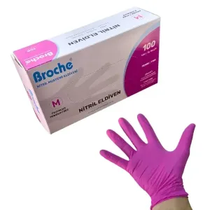 Broche Pembe Nitril Pudrasız Muayene Eldiveni (Large) 100'lü Pk