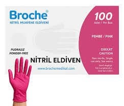 Broche Pembe Nitril Pudrasız Muayene Eldiveni (Small) 100'lü x 20 Pk - Koli