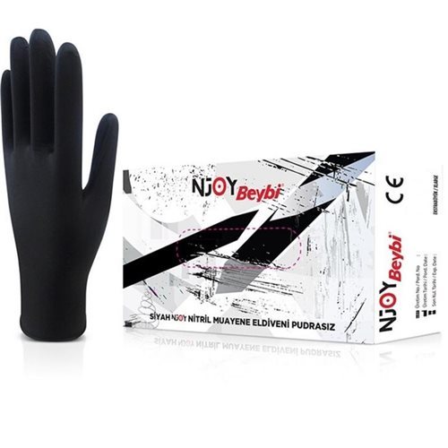 Beybi NJOY Siyah Nitril Pudrasız Muayene Eldiveni (Medium) 100'lü Paket