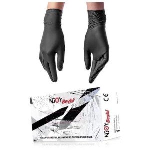 Beybi NJOY Siyah Nitril Pudrasız Muayene Eldiveni (Medium) 100'lü Paket
