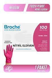 Broche Pembe Nitril Pudrasız Muayene Eldiveni (Large) 100'lü x 20 Pk - Koli