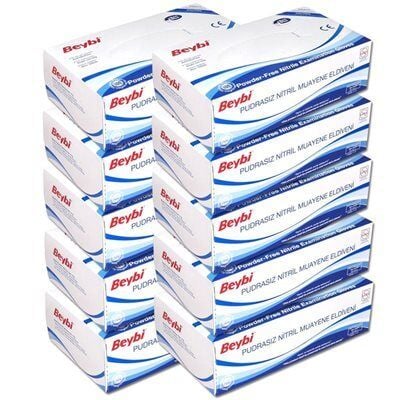 Beybi Mavi Pudrasız Nitril Muayene Eldiveni (Large) 100'lü x 10 Paket