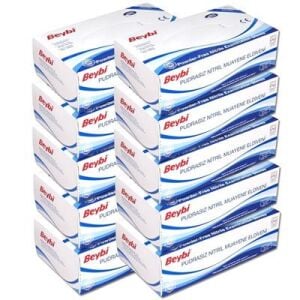 Beybi Mavi Pudrasız Nitril Muayene Eldiveni (Large) 100'lü x 10 Paket