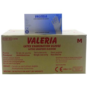 VALERIA Pudralı Lateks Muayene Eldiveni (Medium) 20 Paket / Koli