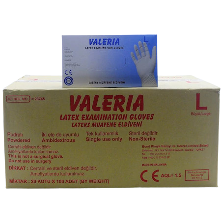 VALERIA Pudralı Lateks Muayene Eldiveni (Small) 20 Paket - Koli