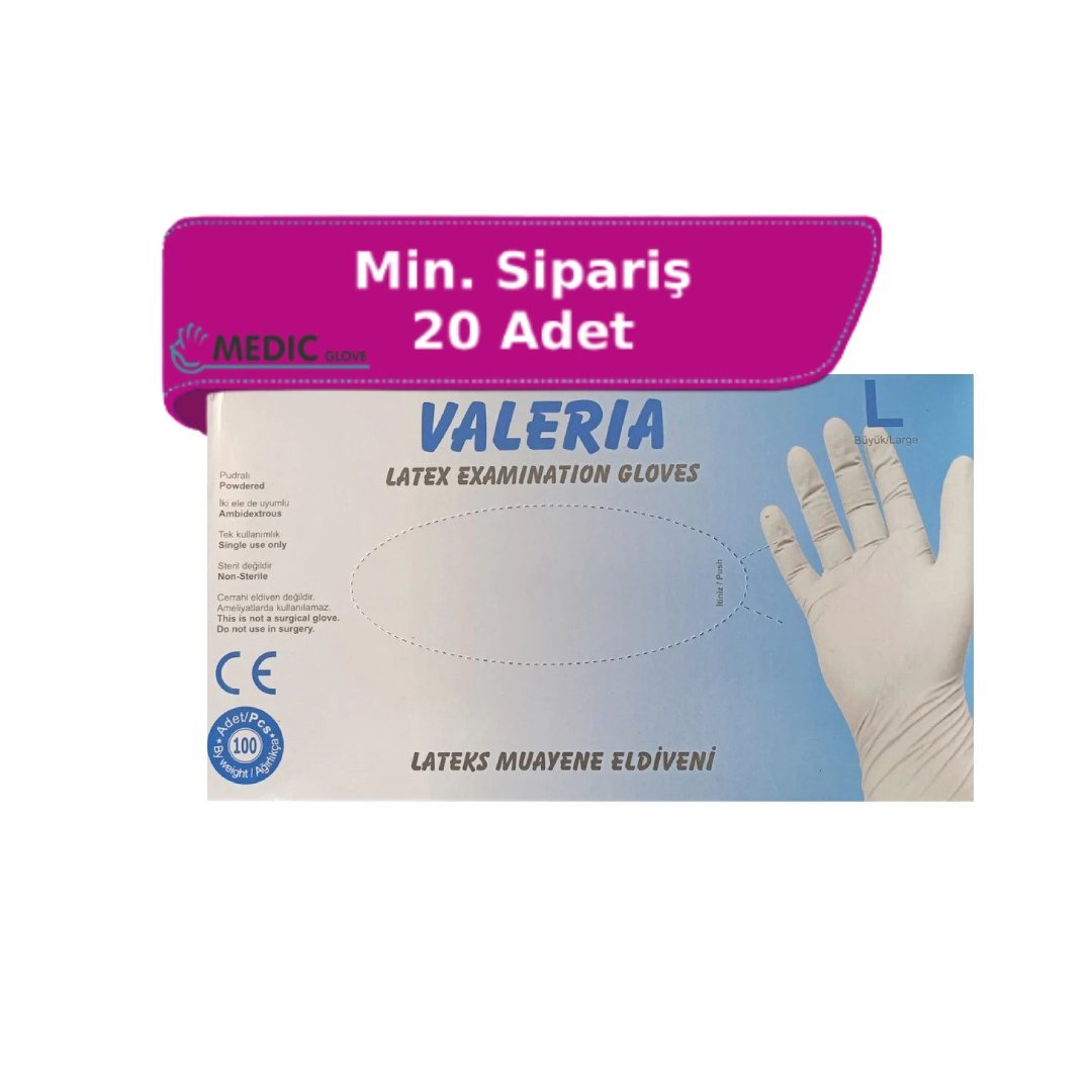 VALERIA Pudralı Lateks Muayene Eldiveni (Large) 100'lü Paket