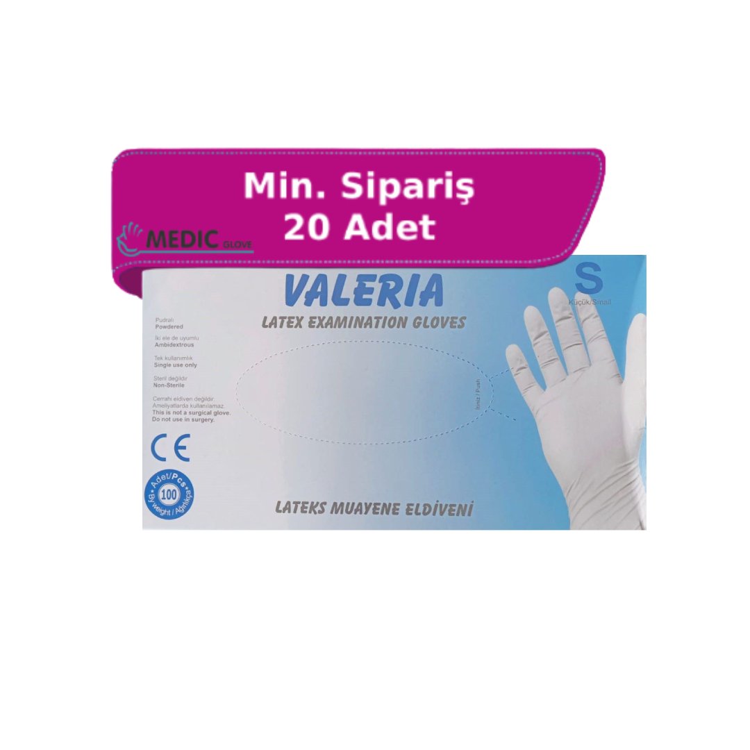 VALERIA Pudralı Lateks Muayene Eldiveni (Small) 100'lü Paket