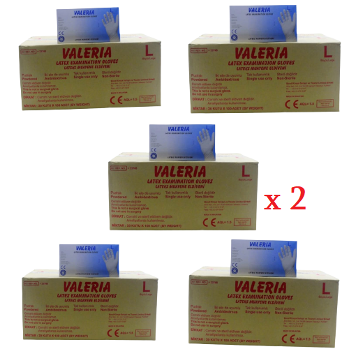 VALERIA Lateks Pudralı Muayene Eldiveni (M-L) 100'lü x 2000 Paket - 10 Koli