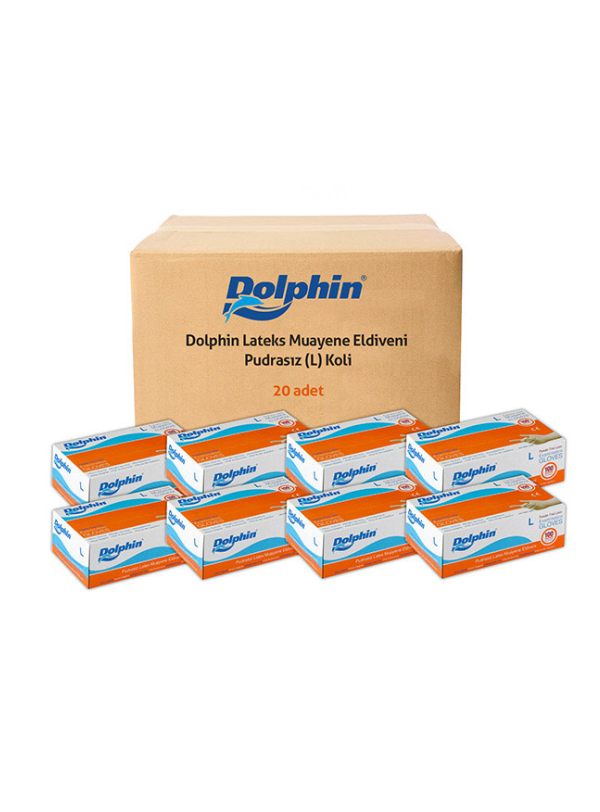 Dolphin Pudrasız Lateks Muayene Eldiveni (Large) - 20 Paket / Koli