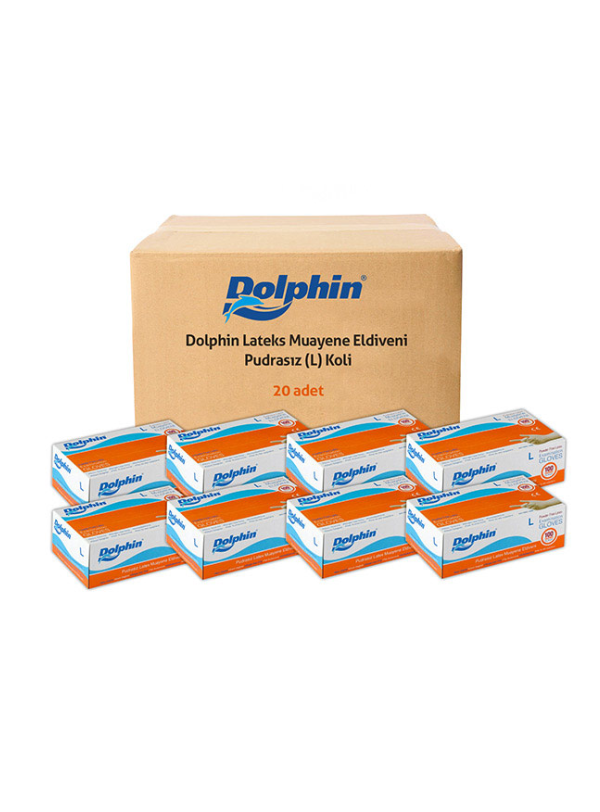 Dolphin Pudrasız Lateks Muayene Eldiveni (Large) - 20 Paket / Koli