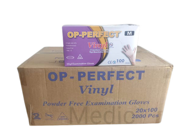 OP-PERFECT Pudrasız Vinil Muayene Eldiveni (Medium) 100'lü x 20 Paket-1 Koli