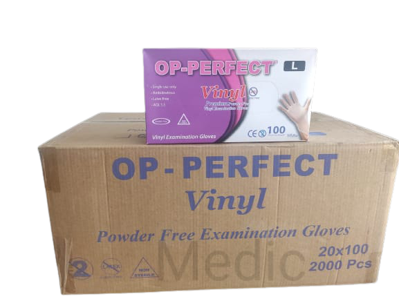 OP-PERFECT Pudrasız Vinil Muayene Eldiveni (Small) 100'lü x 20 Paket - Koli