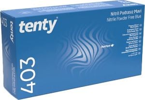 tenty 403 Mavi Nitril Pudrasız Muayene Eldiveni (Medium) 100'lü x 20 Paket - 1 Koli