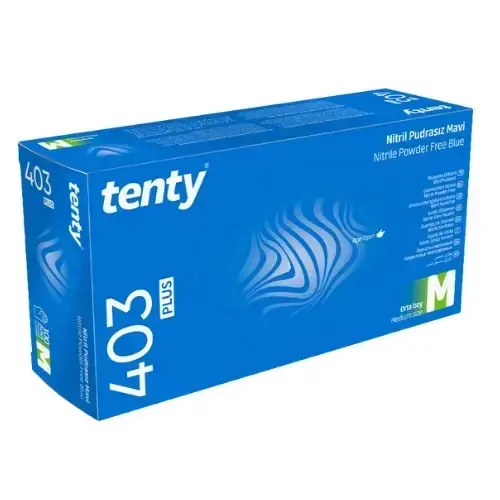 tenty 403 Mavi Nitril Pudrasız Muayene Eldiveni (Medium) 100'lü x 20 Paket / Koli
