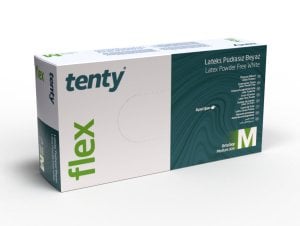 tenty flex Lateks Pudrasız Muayene Eldiveni (S-M-L) 100'lü x 100 Paket - 5 Koli