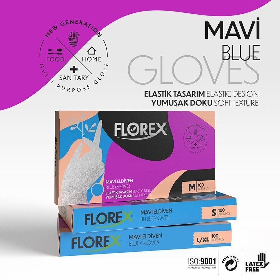 Reflex Florex Mavi Pudrasız TPE Eldiven (S) 100'lü Kutu
