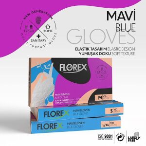 Reflex Florex Mavi Pudrasız TPE Eldiven (S) 100'lü Kutu