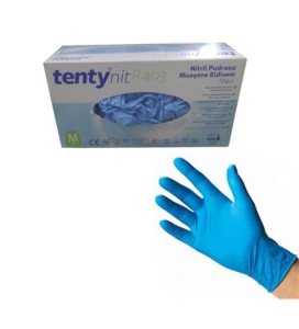 tenty 403 Mavi Nitril Pudrasız Muayene Eldiveni (Large) 100'lü Paket