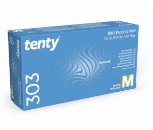 tenty 303 Mavi Nitril Pudrasız Muayene Eldiveni (Medium) 100'lü x 20 Paket - Koli