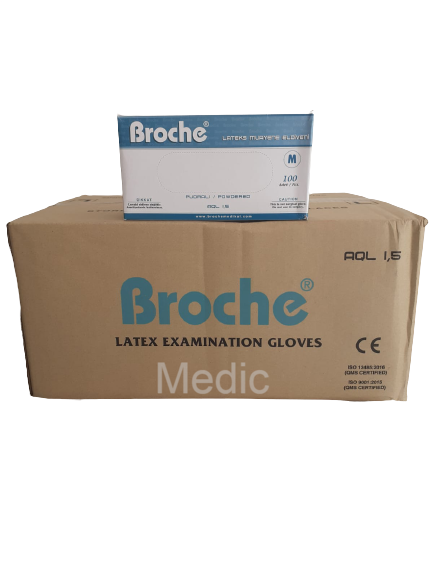 Broche Pudralı Lateks Muayene Eldiveni (Medium) 20 Paket / Koli