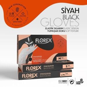 Reflex Florex Siyah Pudrasız TPE Eldiven (S) 100'lü Kutu