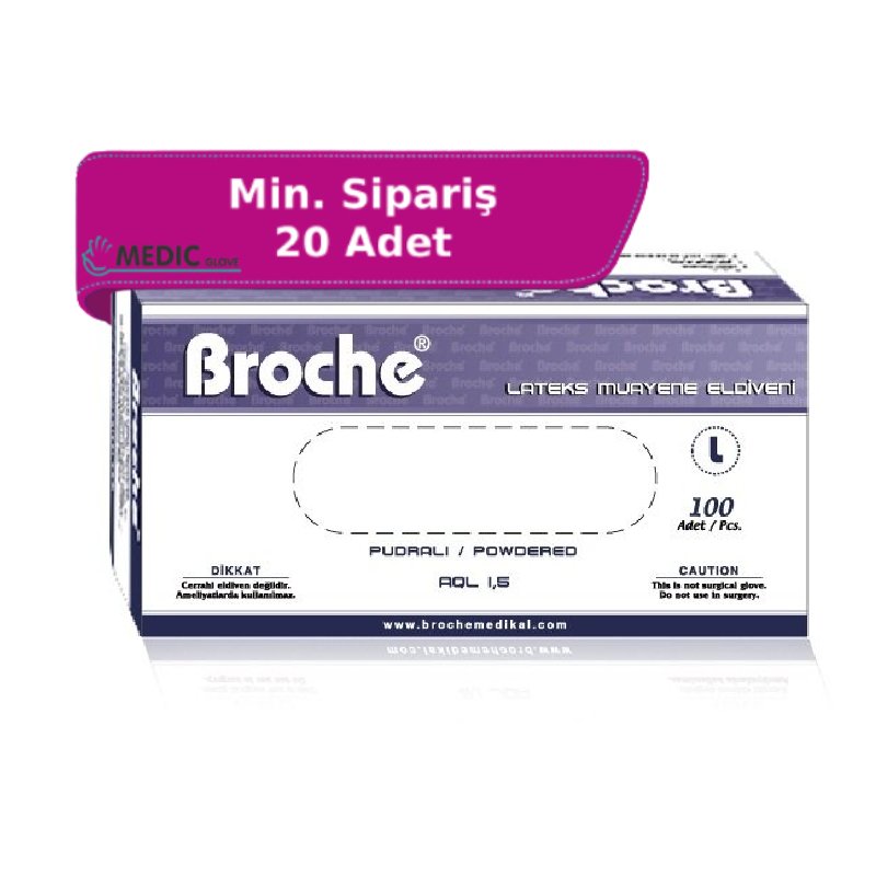 Broche Pudralı Lateks Muayene Eldiveni (Large) 100'lü Paket
