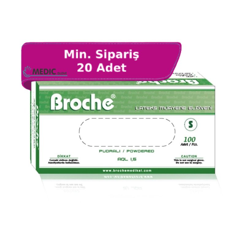 Broche Pudralı Lateks Muayene Eldiveni (Small) 100'lü Paket