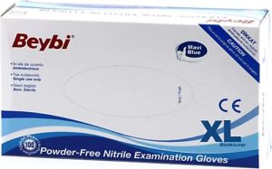 Beybi Mavi Pudrasız Nitril Muayene Eldiveni (XL) - 20 Paket - 1 Koli