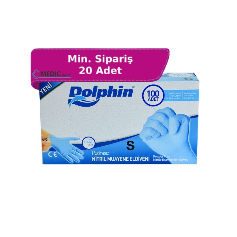 Dolphin Mavi Pudrasız Nitril Muayene Eldiveni (Small) 100'lü Pk