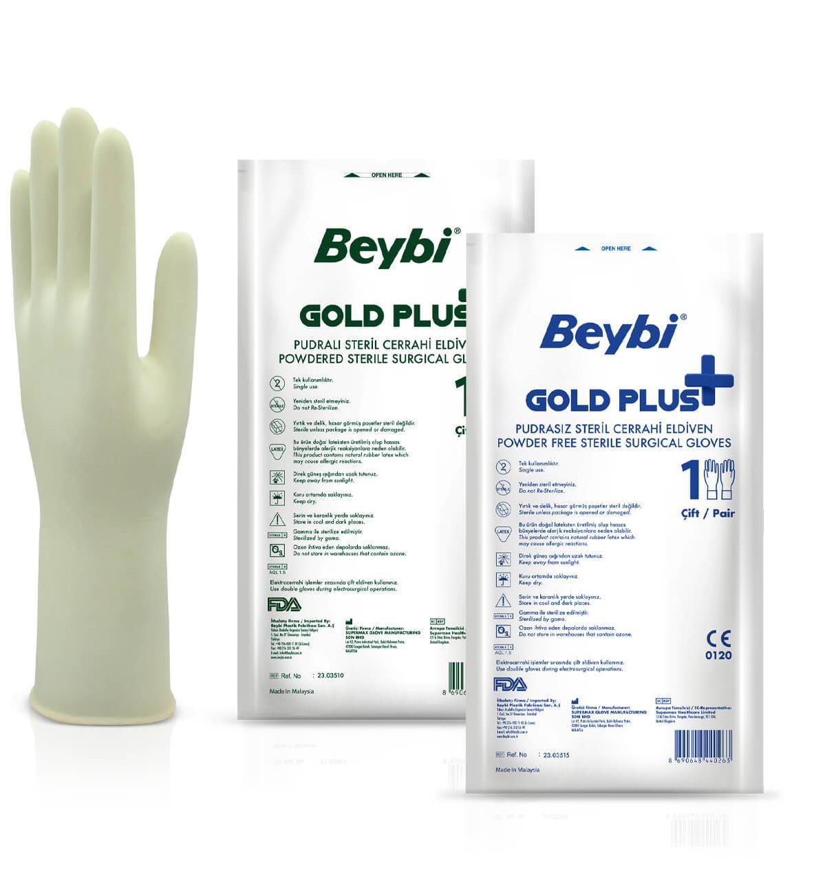 Beybi Gold Plus Pudralı Steril Cerrahi Eldiven 50'li Paket (No:6,5)