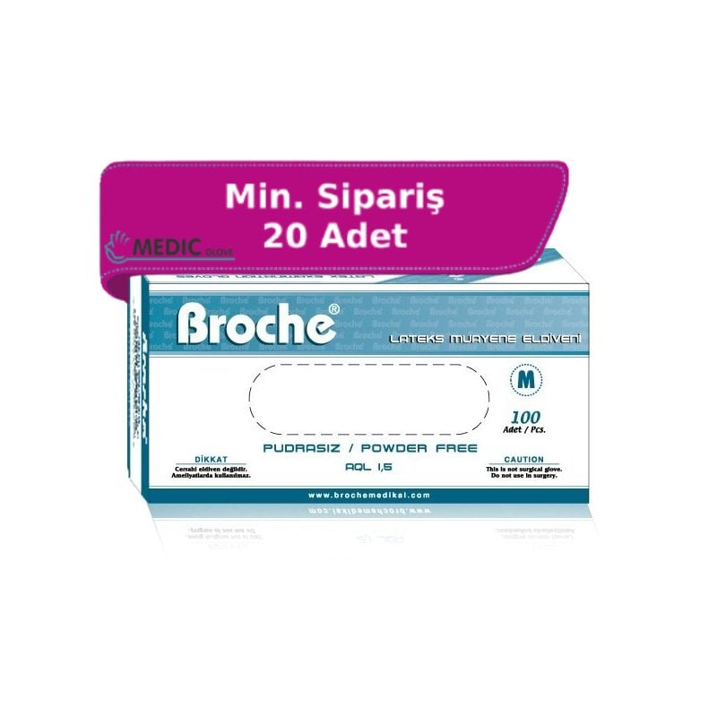 Broche Pudrasız Lateks Muayene Eldiveni (Medium) 100'lü Paket