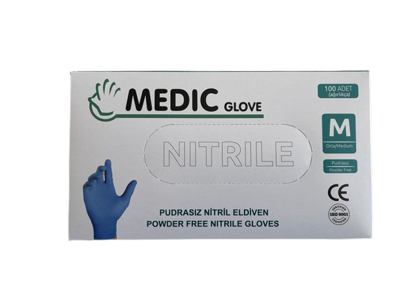 MEDIC GLOVE Mavi Pudrasız Nitril (Medium) Muayene Eldiveni 100'lü
