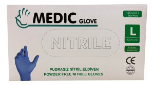 MEDIC GLOVE Mavi Pudrasız Nitril (Large) Muayene Eldiveni 100'lü