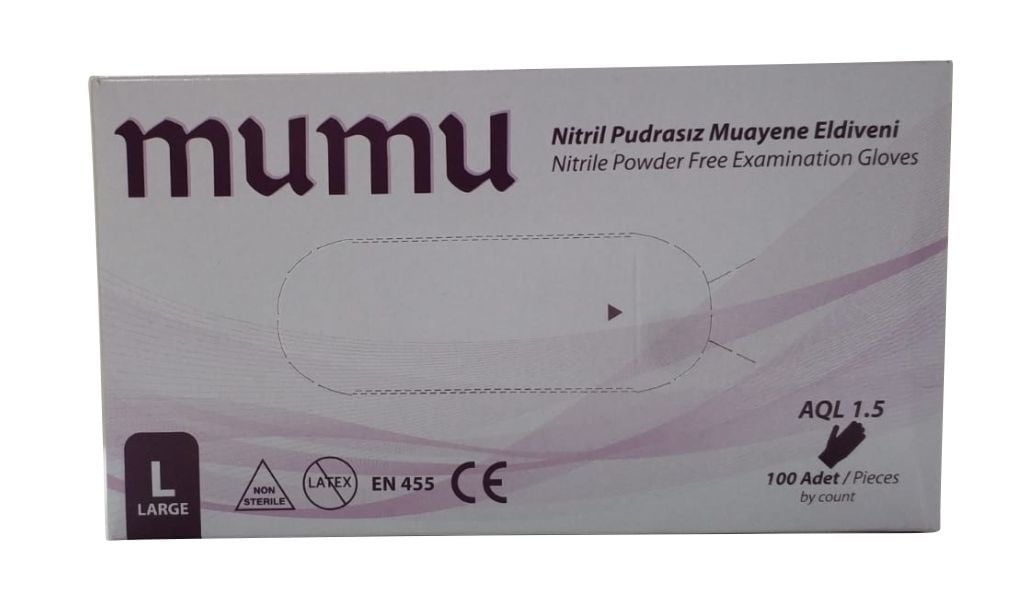 mumu Mavi Pudrasız Nitril Muayene Eldiveni (Large) 100'lü x 20 Pk - Koli