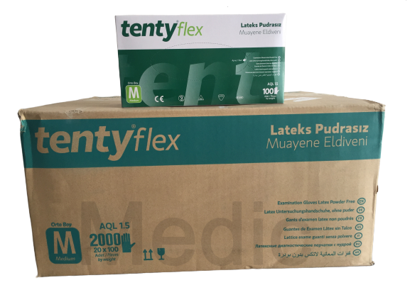 tenty flex Pudrasız Lateks Muayene Eldiveni (Medium) 20 Paket / Koli