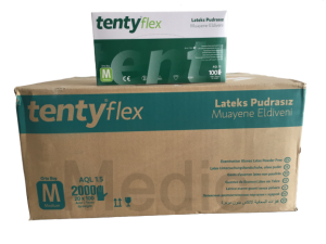 tenty flex Pudrasız Lateks Muayene Eldiveni (Medium) 20 Paket / Koli