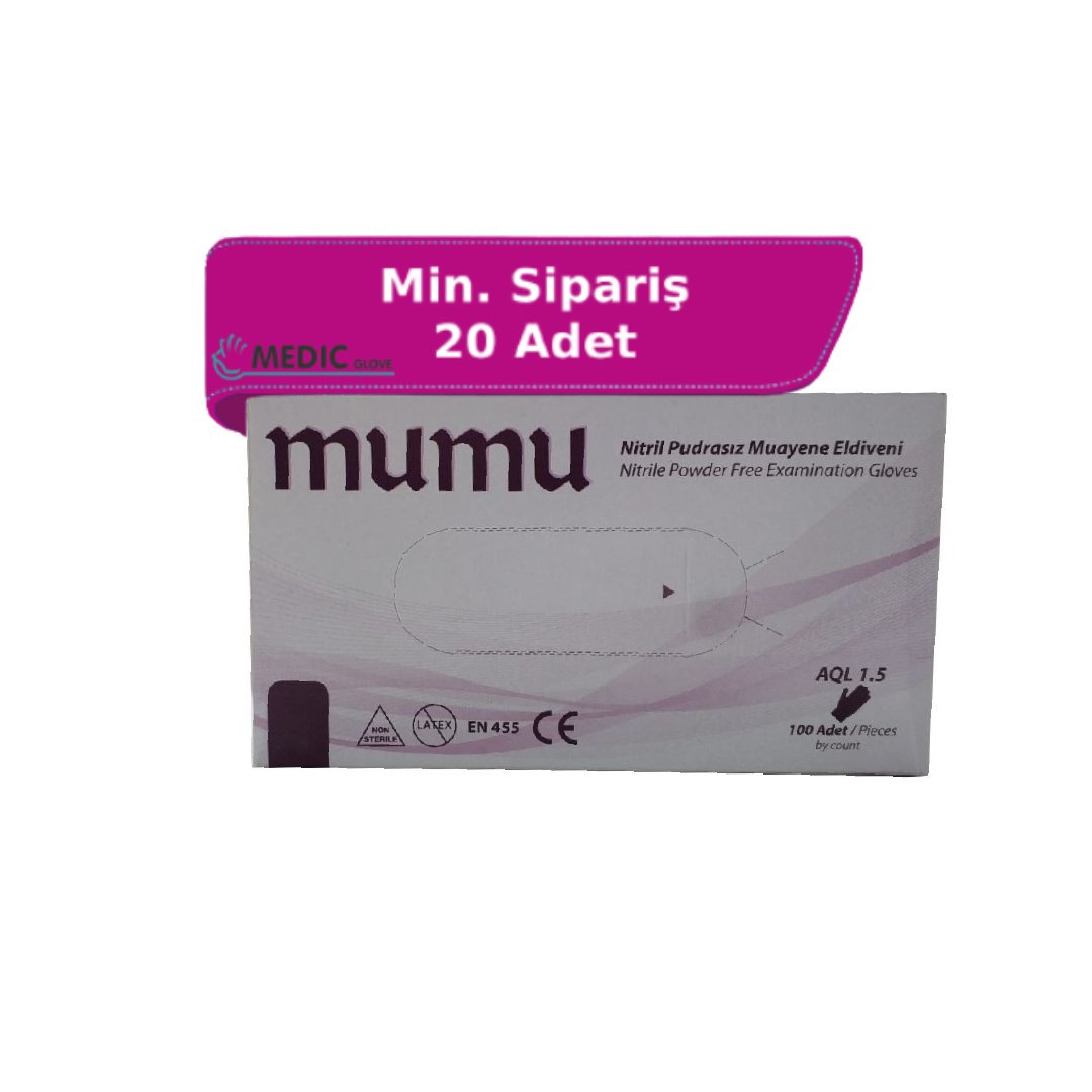 mumu Mavi Pudrasız Nitril Muayene Eldiveni (Medium) 100'lü Pk