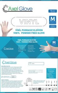 Axel Glove Pudrasız Vinil Eldiven (Medium) 100'lü x 20 Paket-1 Koli