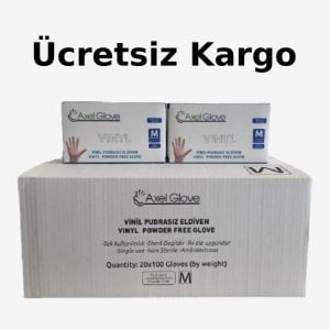 Axel Glove Pudrasız Vinil Eldiven (Medium) 100'lü x 20 Paket-1 Koli