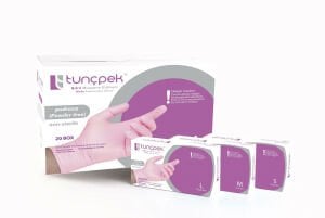 Tunçpek Pembe Pudrasız Nitril Muayene Eldiveni (Medium) 100'lü Pk