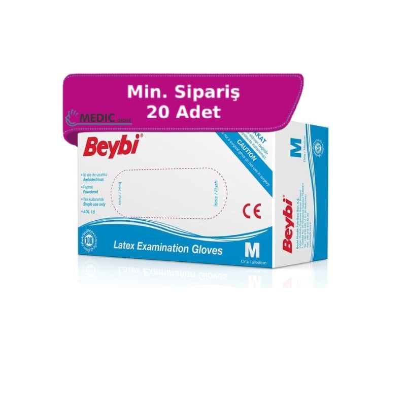 Beybi Pudralı Lateks Muayene Eldiveni (Medium) 100'lü Paket