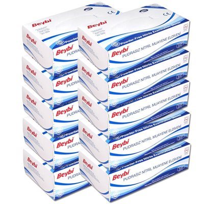 Beybi Mavi Pudrasız Nitril Muayene Eldiveni (Medium) 100'lü x 10 Paket