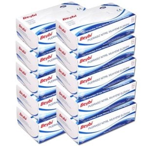 Beybi Mavi Pudrasız Nitril Muayene Eldiveni (Medium) 100'lü x 10 Paket