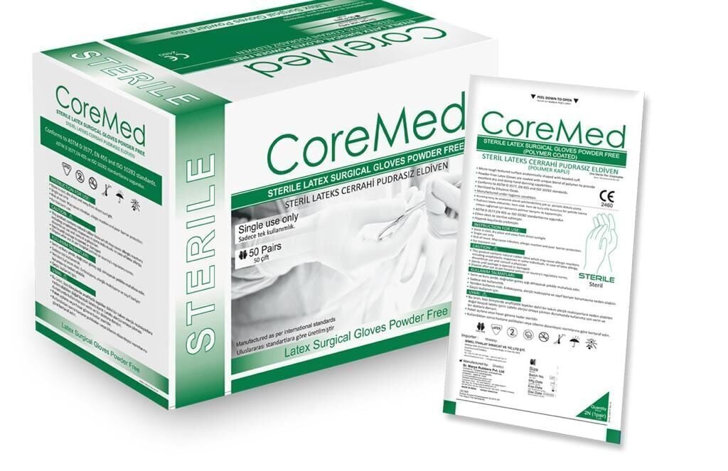 Bimel CoreMed (No:7,0) Steril Cerrahi Eldiven Pudrasız 50'li Paket